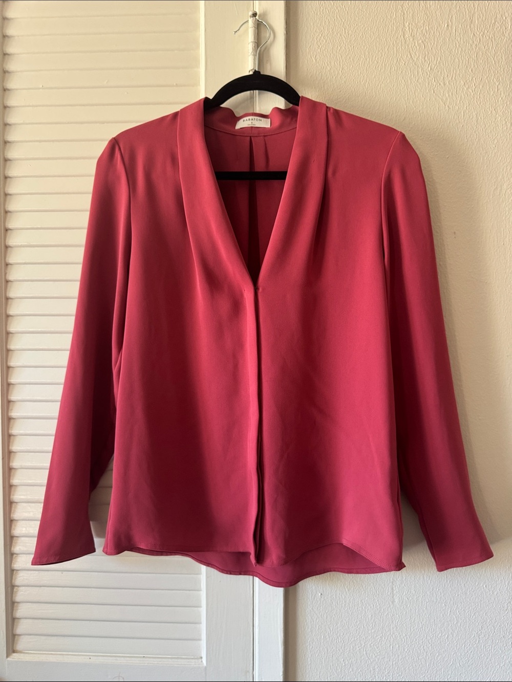 Babaton Red V-Neck Long Sleeve Blouse